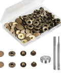 Heavy Duty Leather Snap Fasteners Kit With 24 Sets 15mm Antique Brass Metal Snap Buttons Press Studs Rivets And 4 Setter Tools For Clothes Jackets Jeans Bracelets DIY Leather Crafting displayed in open package with tools