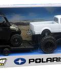 Rugged 4x4 Pickup Truck And Polaris Ranger Toy Set with color variations in packaging, realistic detailing for collectors.