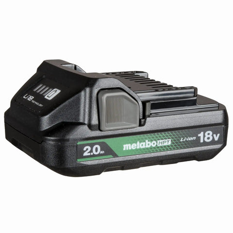 18V 2.0Ah Lithium Ion Battery With Fuel Gauge For Power Tools, Lightweight Slide Type Pack At About 0.84 Lb, shown on side view