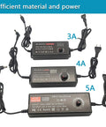 72W Adjustable AC to DC Power Supply Universal Adapter With LED Voltage Display and 16 Tips showcasing power levels 3A, 4A, 5A