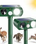 Two Pack Solar Ultrasonic Animal Repellent For Gardens With Motion Sensor Strobe Light That Keeps Deer Rabbits Squirrels Raccoons And Other Critters Out Of Your Yard Farm And Flower Beds, solar post units