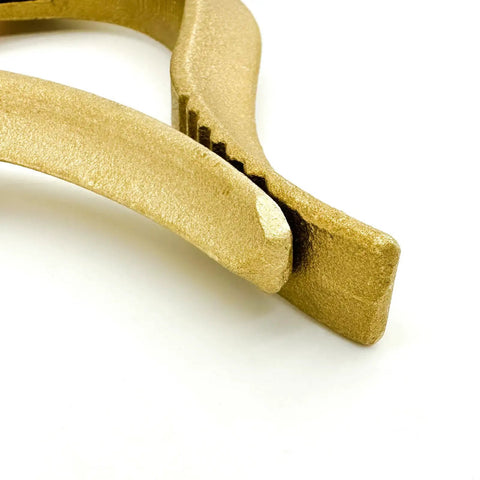Close-up of brass jaw on Beefy T Style Welding Ground Clamp Ready For 300 Amp Brass Jaw And 8 Inch Reach Wide Jaw Ground Clamp For MIG TIG