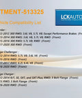 Compatibility list for Front Wheel Bearing Hub Assembly 513325 for 2012-2020 Chrysler 300, Dodge Challenger and Charger with ABS