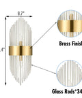 Mid Century Brass Wall Sconce With Glass Rods 2 Pack, 22.4x8.7 inch, brass finish, 34 clear glass rods, luxury wall light