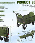 Heavy Duty Folding Wagon 2 In 1 Collapsible Cart Transforming Into Beach Chair With 650 Lb Capacity, dimensions in diagram