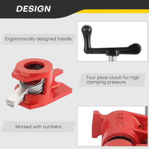Built Tough Heavy Duty 3/4 Inch Pipe Clamps For Woodworking handle design, featuring ergonomic grip and four plate clutch.