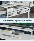 Adjustable Height Standing Desk With Raised Monitor Platform And Sleek Cable Tray For A Sick Home Office Setup That Will Keep Your Workspace Dope And Totally Clutter Free, featuring a 2-in-1 desk organizer and stand.