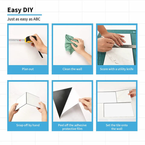 Step-by-step guide for installing White Peel And Stick Backsplash Panels For Kitchen And Bathroom Waterproof Self Adhesive Subway Tiles DIY.