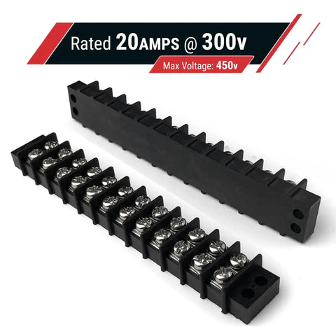 Double Row 12 Circuit Screw Terminal Block Junction Strip With Barrier 300V 20A Heavy Duty Tin Plated Brass Terminals
