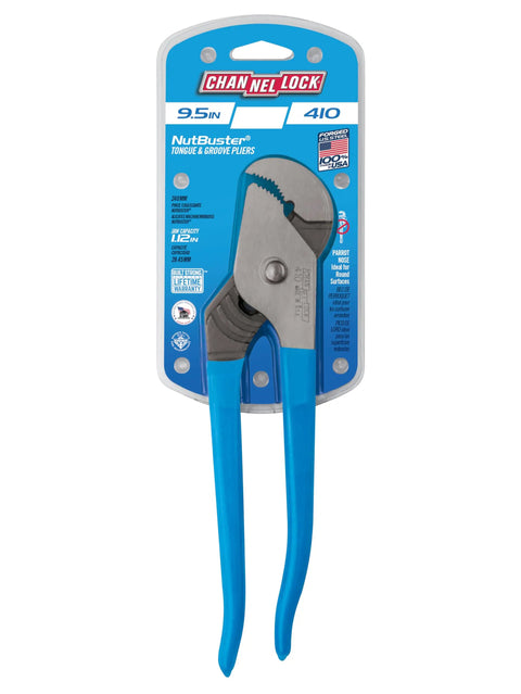 Parrot Nose Tongue And Groove Pliers 410 with Double Tongue And Groove 9 1/2 Inch Length and 1 1/8 Inch Jaw in packaging