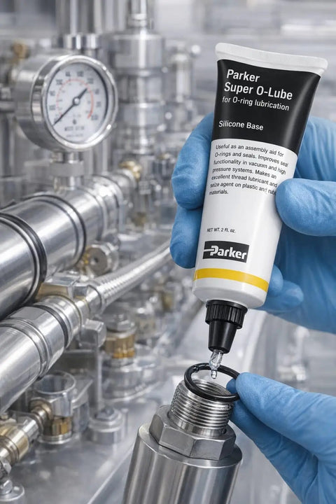 Silicone O Ring Lubricant Grease For O Rings And Seals High Viscosity Formula being applied to machinery with precise tools