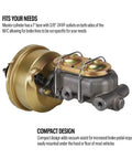 Slick 7 Inch Brake Booster Master Cylinder Combo With 1 Inch Bore features compact design, zinc plated steel, and multiple outlet options.