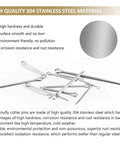 Image showing several cotter pins made from high quality 304 stainless steel, highlighting features like high hardness and smooth surface.
