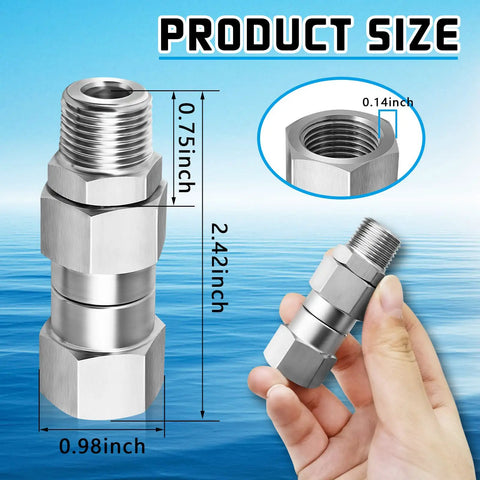 Three Eighth NPT Pressure Washer Swivel Fitting Anti Twist Connector 360 Degree Stainless Steel Male To Female For Hose And Gun Kink Free Joint Two Pack, 2.42in