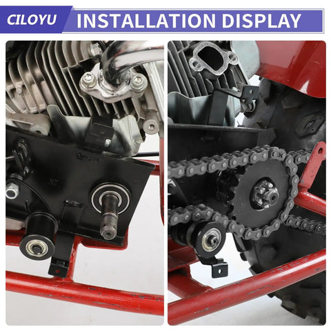 Installation view of Heavy Duty Mini Bike Jackshaft Shaft Kit With 420 Sprocket For Coleman CT200U and Baja Go Kart.