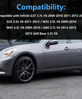 Infiniti G37 sedan front and side view with compatibility list for fuel tank sending unit level sensor