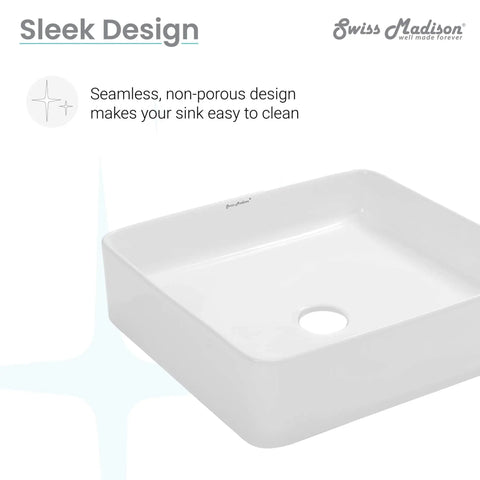Ceramic Square Vessel Sink For Above Counter Install No Fuss Scratch Resistant Non Porous Finish Easy Clean Polished White