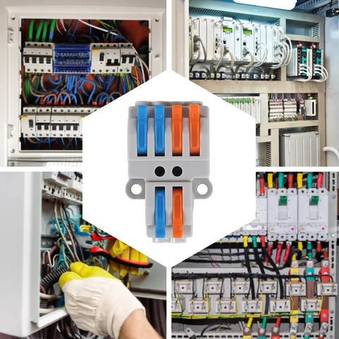 10 Pack Lever Wire Connectors Quick Wiring Cable Push-In Conductor Terminal Block 2 In 4 Out No Fuss Easy Install For Hard Wire 0.08-4.0mm2 And Soft Wire 0.08-2.5mm2 Great For Home, Lighting, Machinery And Electrical DIY. Gray 2-in 4-out lever connector for control panels