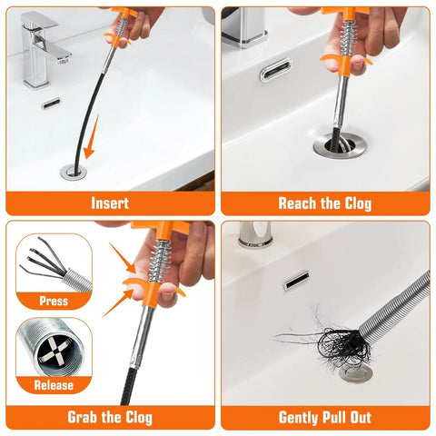 63 Inch Hair Drain Snake Clog Remover Tool With Flexible Grabber Claw For Bathroom Kitchen Shower Toilet Sink Sewer Tub No Chemicals Easy Quick Drain Cleaner For Clogged Drains DIY Home Fix
