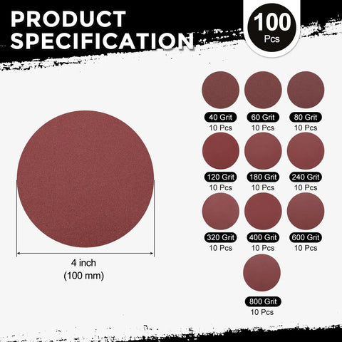 Heavy Duty 100 Pack 4 Inch Sanding Disc Kit With 10 Of Each Grit 40 60 80 120 180 240 320 400 600 800 Hook And Loop