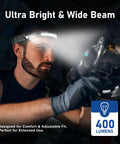 Man using Rechargeable LED Headlamp 3 Pack With USB C, Ultra Bright 400 Lumen Lighting, 230 Degree Wide Beam