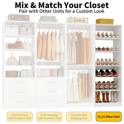 18 Tier Tall Shoe Cabinet Wooden Shoe Rack White Narrow Shoe Storage Organizer With Removable Shelves For Small Spaces Shoe Shelf Tower in closet