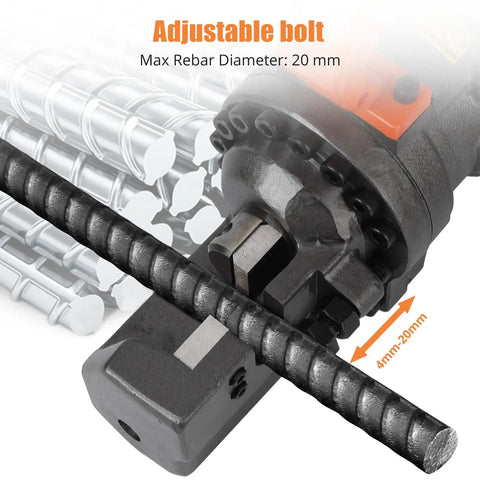 Adjustable bolt of 1250w Electric Hydraulic Rebar Cutter Tool For 3/4 Inch #5 Steel Bar Cutting In Just 3.5 Seconds, showing max rebar diameter.