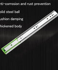 Twenty Pairs Full Extension Soft Close Drawer Slides With Hella Smooth Ball Bearing Rails showcasing solid steel body and anti-corrosion features.
