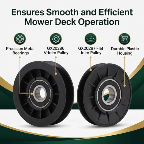 Kick Start Your Lawn Mowerdeck With This Epic Idler Pulley Kit Featuring GX20286 And GX20287 For D140 D130 D100 LA Series Zero Effort Belt Tracking And Smooth Cutting Performance Without Any Wobble.