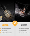 Comparison of 48Ft Outdoor LED String Lights With Remote Dimmer And Timer For Patio Porch And Backyard IP65 Waterproof Edison Vintage Style Lights with traditional bulbs.
