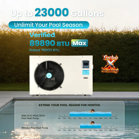 No Sweat Inverter Swimming Pool Heat Pump With Smartphone WiFi Sync And Automatic Defrost Featuring Turbo X Dual Climate Settings For Up To Twenty Three Thousand Gallon Backyard Vibes