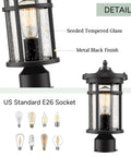 Outdoor Post Light For Garden And Pathway Vintage Exterior Pillar Lamp with seed glass, metal black finish, E26 socket details