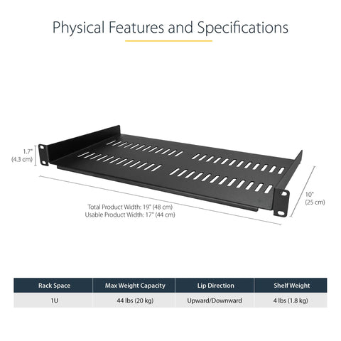 Heavy Duty 1U Vented Rack Shelf For 19 Inch Server Cabinets Featuring 10 Inch Depth And 44 Pound Load Capacity Cantilever Mount Bracket For It And Networking Gear No Sweat Install And Pro Cooling