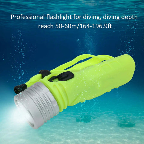 Beefy 4 AA Battery Diving Flashlight With LED Underwater Light, aluminum body, glowing underwater, ideal for snorkeling.