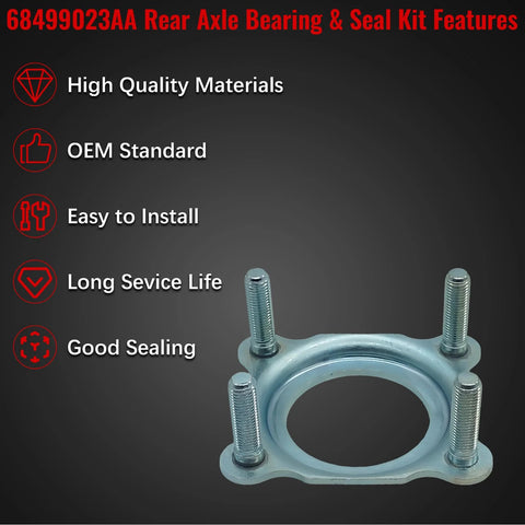 Rear Axle Bearing And Seal Kit For Wrangler JK 3.6L 2012 2017 And 3.6L 2018 3.8 2007 2011 8 Piece Set Built To Last For Off Road And Daily Drive 68499023AA shown with features