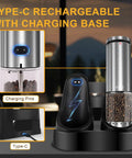 Electric Salt And Pepper Grinder Set USB Rechargeable With External Coarseness Control on charging base with Type-C port