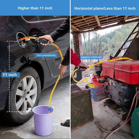 Fast Action Quick Start Siphon Transfer Kit For Gasoline Diesel Water And More, Manual Tube Pump with PVC hoses in use