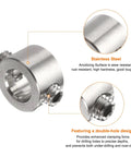 Adjustable 8mm Drill Stop Collar Kit With Stainless Steel Depth Limit Ring and Hex Key For Right On The Money Precision and Zero Sweat Drilling On Any Project Scale, showcasing a stainless steel collar with double-hole design.