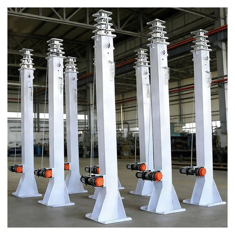 Heavy Duty Telescopic Support Mast With Electric Or Hand Crank Lift Multi Stage Adjustable Boom Pole displayed in a construction setting.