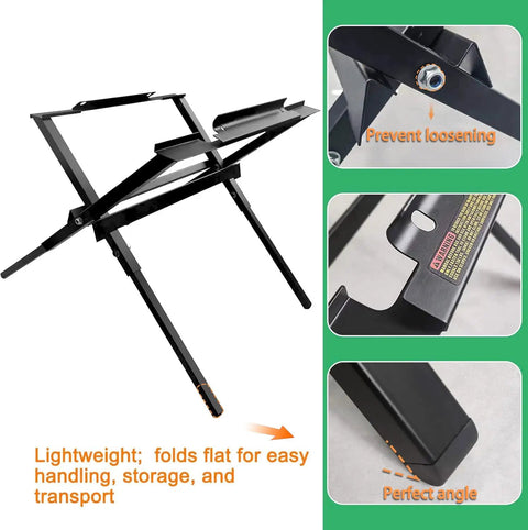 Built Tough Adjustable Folding Workbench Stand For Table And Miter Saws DW7451 Compatible, lightweight steel structure with folding design.