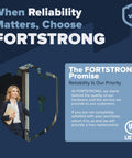 Fortstrong branding image with Fortstrong promise and reliability text, featuring UL listed badge and office professional.