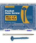 Heavy Duty Outdoor Pocket Hole Screws Set One And A Quarter Inch Coarse Thread Blue Coated Weather Resistant Self Tapping Wood Screws With Square Drive Includes 150mm Drive Bit 1000 Pack Built To Last