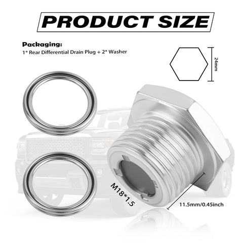 Rear Differential Drain Plug Kit With Two Washers Magnetic Drain Plug Replacement For OEM 90431 18057 Fits Toyota And Lexus