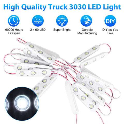 12V LED Interior Light Kit With 120 Ultra Bright LEDs 40 Modules shown with wires and modules for cars, vans, trucks, boats