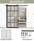 Bypass Double Glass Barn Door Kit With 84 By 84 In Clear Tempered Glass And 7.5 Ft Side Mounted Aluminum Black Frame Hardware