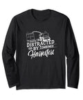 Funny Harvesting Humor Long Sleeve T Shirt For Farmers Who Are Easily Distracted By Combine Harvesters And Threshing Gear Black