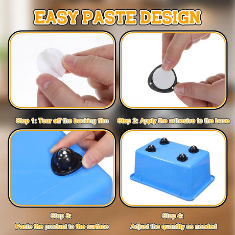 Step-by-step guide on applying Heavy Duty Black Stainless Steel Caster Wheels Four Pack with Nifty Self Adhesive Backing.