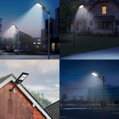 Ultra Bright Solar Street Light With 240 LEDs And 18000mAh Battery illuminating a parking lot, garden, garage, and yard
