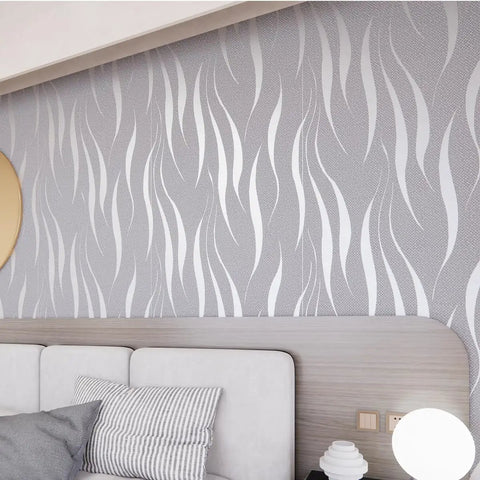 Self Adhesive Peel And Stick Wallpaper 20.8 By 393 Inches With 3D Water Wave Pattern in a modern bedroom setting