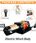 4500lb Electric Winch With Synthetic Rope For Off Road Recovery 12V DC Motor With Serious Torque 185 To 1 Gear Ratio Three Stage Planetary Drive Auto Braking For Power Outages 41.3 Ft Rope, with wireless control and hook
